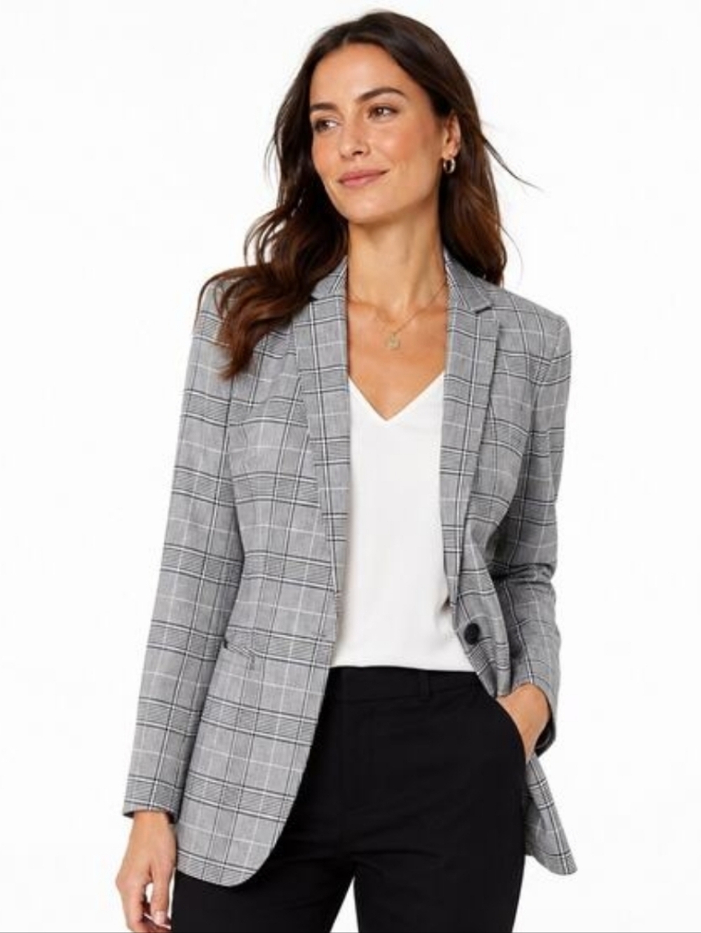 Banana Republic Glen Check Blazer Gray Size 10 Tall